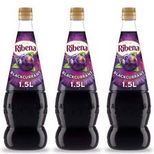 Ribena Blackcurrant Squash Party Fruit Flavour Juice Family Bottle Pack 3 x 1.5L