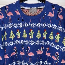 M&S Collection Christmas Jumper L Large Marks & Spencer Pink Flamingos Cacti