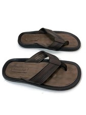 American Eagle Men's Size 8 Leather Trim Brown Flip Flops Comfort Foam Sandal