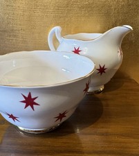 Aged Vintage ROYAL VALE Burgundy Stars design Jug and Sugar Bowl #SPR239