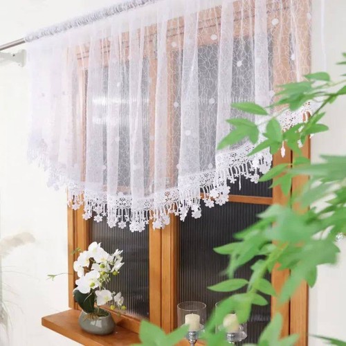 White lace sheer valance - lace,