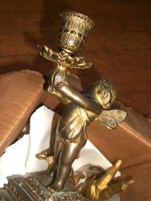 Antique Spelter Art Noveau Cupid Winged Fairy  Candelabra Candle holder