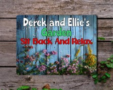 Personalised Allotment Metal Sign Gift - Any Name Garden - Sit Back And Relax