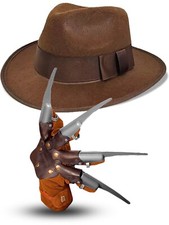 Kids Freddy Krueger Claw Glove & Brown Hat Nightmare On ELM Street Fancy Dress