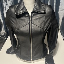 Red Herring Black Real Leather Jacket Size 8 BIKER / BOMBER Womens  