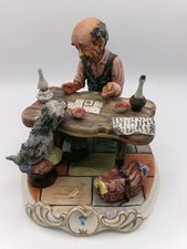 Vintage Capodimonte Figurine Old Man Playing Cards with Dog