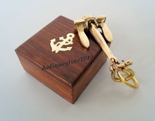 Brass maritime anchor key ring keychain christmas golden finish with wooden box
