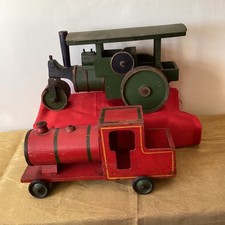 Antique Wooden Hand Built Red Train Locomotive Steam Engine dated 1939