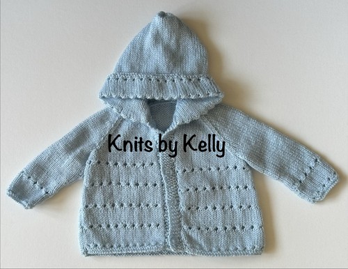 Baby blue hand knitted hooded - blue,