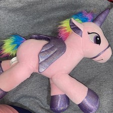Big Pink Unicorn Rainbow Soft Toy Glitter Plush Clean Approx 1x1 Ft Tall Oct