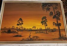 Large Australian Aboriginal Gouache Outback scene M Khan 1980's For Restoration
