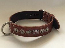 LEATHER DOG COLLAR-ENGLISH/BRITISH BULLDOG COLLAR REAL LEATHER,1"1/2 WIDE - 