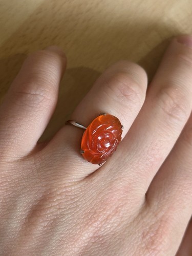 Vintage carved carnelian rose - carnelian,