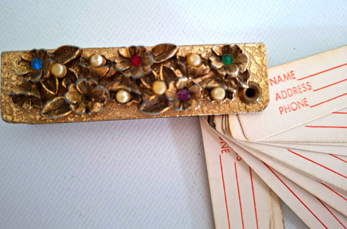 Vtg mini metal floral address - mini,