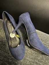Bnwt Ladies blue suede effect improved comfort court shoes/high heels size 8