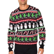 NOROZE Mens Christmas Novelty Knitted Polar Bear Candy Cane Xmas Jumper Sweater