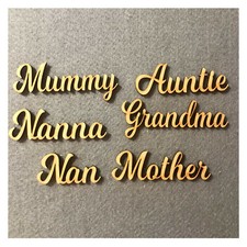 Wooden Script Words - Craft Names - Mum, Mummy, Mother, Mam, Mother, Scrapbook