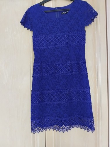 Blue lace shift dress - lace, lined