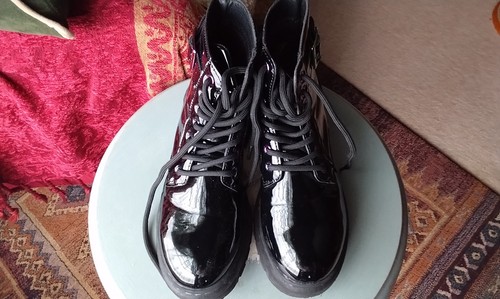 Girls black patent - , lace