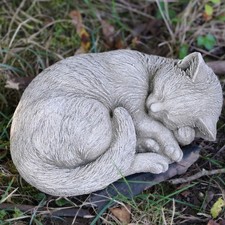 Large Sleeping Cat Stone Statue Outdoor Garden Ornament Kitten Animal Sculpture