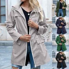 Women Parka Jacket Ladies Waterproof Windproof Hooded Coat Lightweight Raincoat