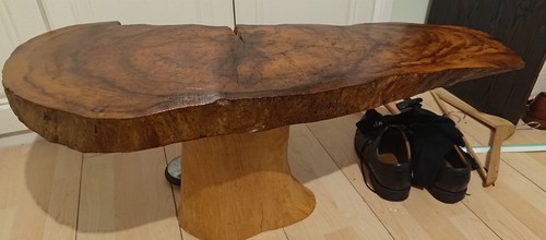 Walnut slab coffee table with - walnut,