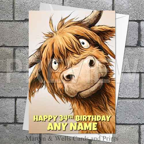 Highland cow birthday card - cow,