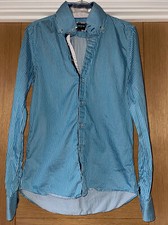 7 Camicie Men’s Turquoise Pinstriped Italian Long SleevedShirt Size M (Slim Fit)