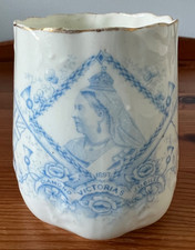 Antique Queen Victoria Diamond Jubilee Cup 9.25 cm high 1897 White, Blue & Gold