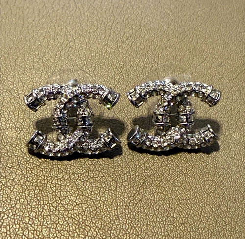 Chanel silver tone pavé logo - tone,