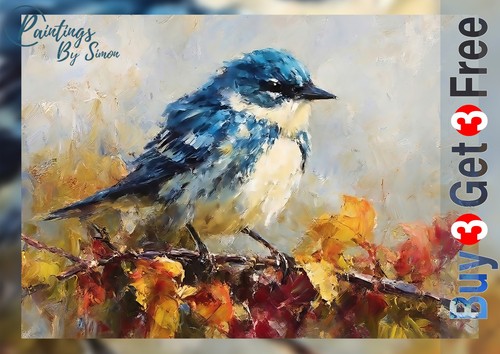 Blue bird print on matte - bird,