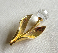 GENUINE SWAROVSKI CRYSTAL TULIP FLOWER BROOCH PIN GOLD PLATED SIGNED (13196)