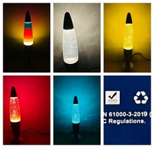 Glitter Lava Lamp 16 inch funky rocket Free Flowing Rainbow Gold Silver BS-EN CE