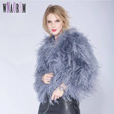 Fluffy Fuzzy Furry Ostrich Fur Coat Nightclub Ostrich Feather Plush Jacket