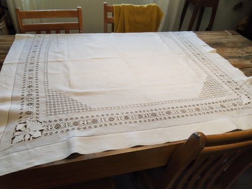 Vintage linen tablecloth white - linen,