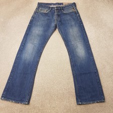Replay Mens Jeans 32x32 Blue Billstrong M955 Regular Straight Indigo Distressed