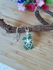 Sea Glass Wire Wrapped Pendant Necklace Jewellery Christmas gift for Women UK 