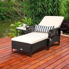 Adjustable Rattan Chaise Lounge Chair with Pillow Recliner Armrest PE Wicker