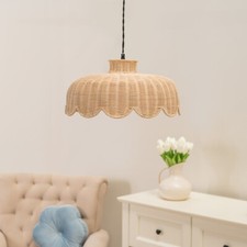 Rattan Wicker Scallop Lampshade Easy Fit Living Room Pendant Ceiling Light Shade