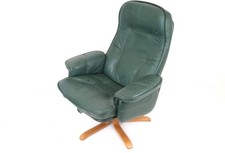 Stressless-Style Green Leather Recliner & Swivel Chair – Scandinavian Design