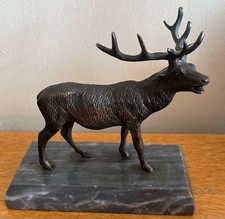 Antique Bronze STAG Deer Sculpture Statue | Marble Plinth Base Figurine Collecti
