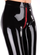 Womens Latex Fetish Leggings Crotch Red Zipper Slim Fit Rubber Trousers Handmade
