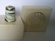 WHIELDON WARE CHINA THIMBLE WITH A CRYSTAL ON THE TOP