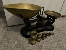Vintage Libra Librasco Cast Iron Scales With Brass Pans & 7 Bell Weights
