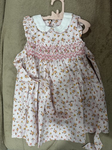 Hand smocked floral pink dress - smocked,