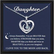 Daughter Heart Necklace Gift " I Love You To The Moon & Back" Birthday for Her