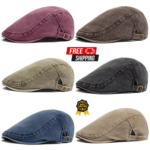 Men flat cap washed newsboy - cap,