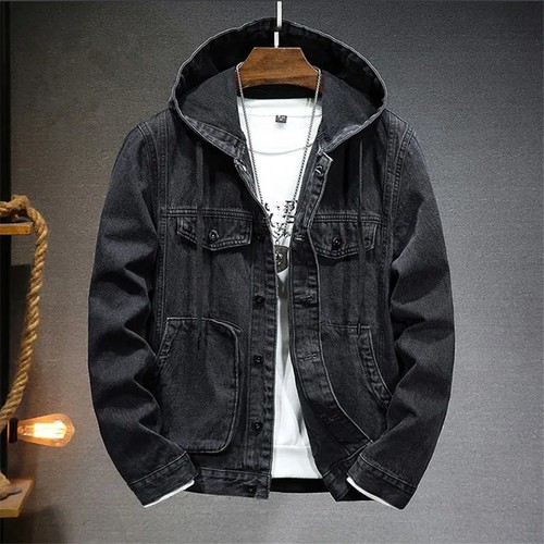 Men hooded denim jacket - hooded,