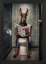 Doberman on the Toilet Framed