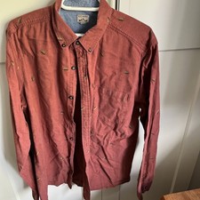 Next Men's Long Sleeve Cotton Shirt Red Leave Pattern Large